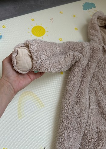 Gri Bebek Peluş Tulum Kulaklı Kapüşonlu - Görsel 2