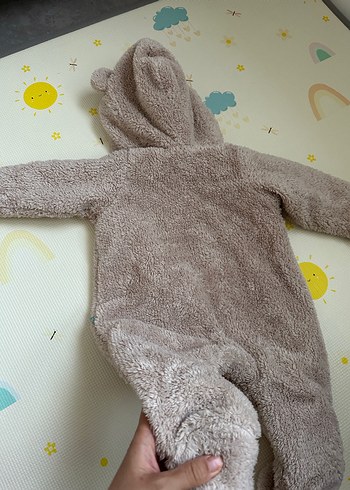 Gri Bebek Peluş Tulum Kulaklı Kapüşonlu - Görsel 5
