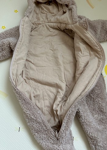 Gri Bebek Peluş Tulum Kulaklı Kapüşonlu - Görsel 3