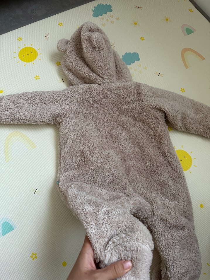 Gri Bebek Peluş Tulum Kulaklı Kapüşonlu - Görsel 5