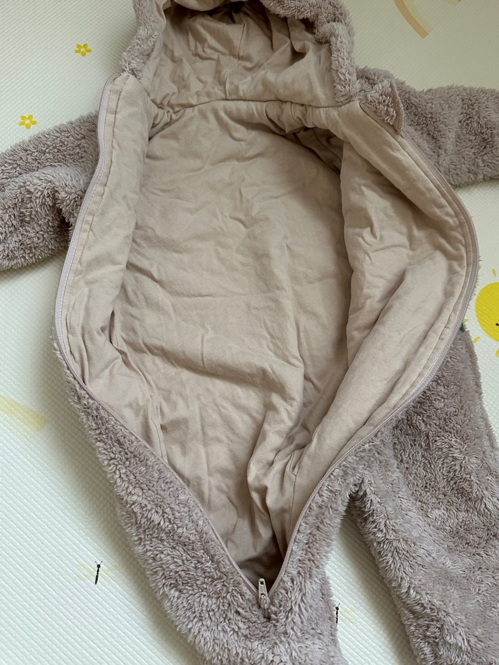 Gri Bebek Peluş Tulum Kulaklı Kapüşonlu - Görsel 3