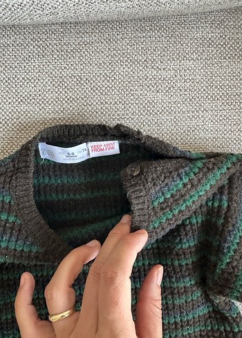 Gri Nakışlı Erkek Çocuk Yünlü Fermuarlı Kazak - Görsel 5