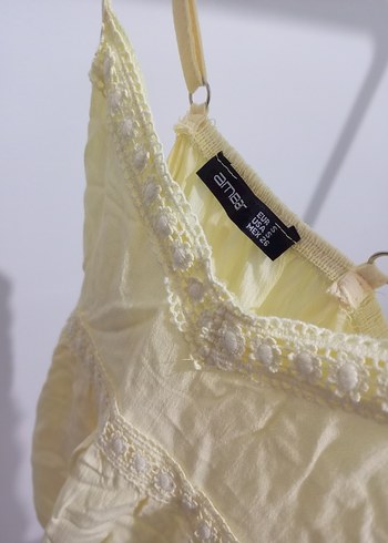 Sarı Dantel Detaylı Bohem Mini Askılı Bluz - Görsel 3