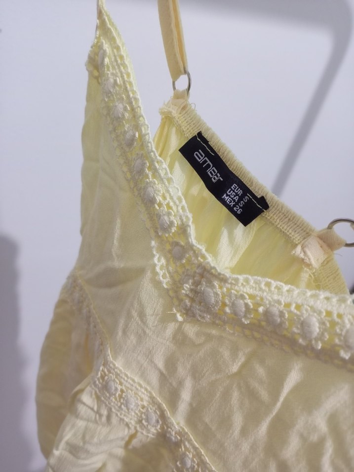 Sarı Dantel Detaylı Bohem Mini Askılı Bluz - Görsel 3