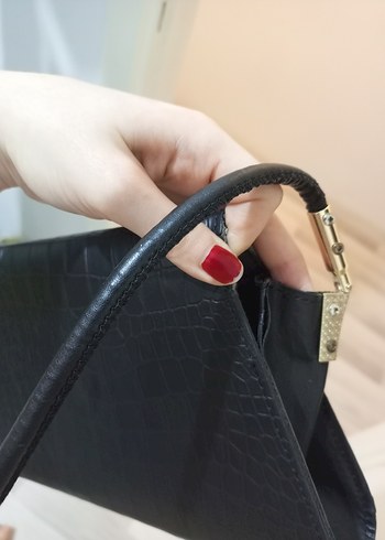 Siyah Yılan Desenli Deri Kadın Çanta - Görsel 4