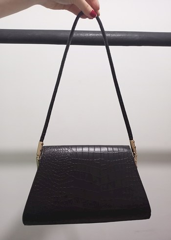 Siyah Yılan Desenli Deri Kadın Çanta - Görsel 2