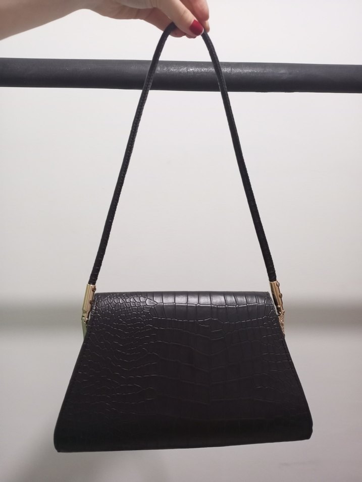 Siyah Yılan Desenli Deri Kadın Çanta - Görsel 2