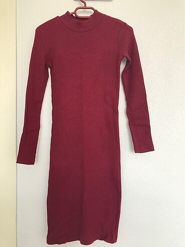 Bordo kışlık kısa elbise