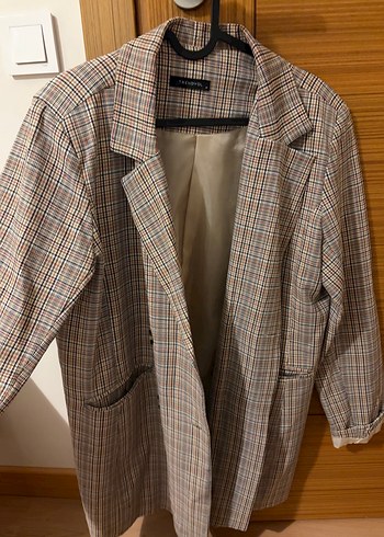 Bej Ekose Desenli Kadın Blazer Ceket - Görsel 2