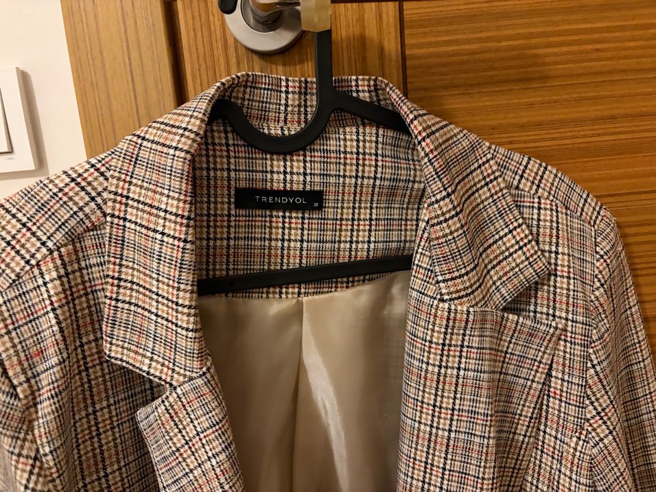 Bej Ekose Desenli Kadın Blazer Ceket - Görsel 3