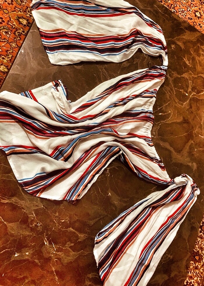 Keten straplez takma bitişik kol bluz - Görsel 2