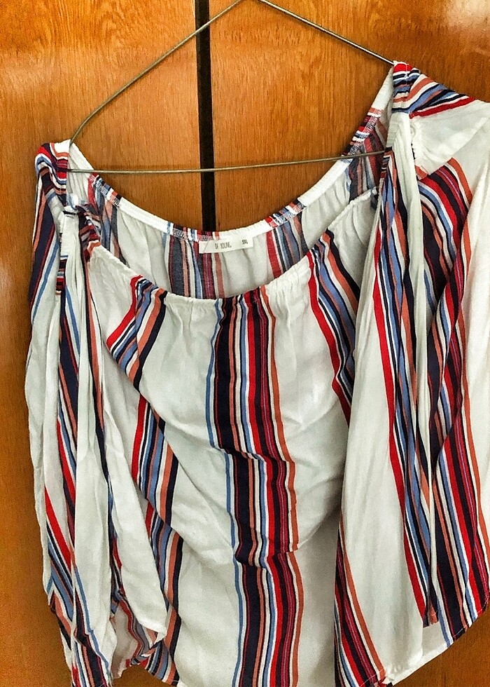 Keten straplez takma bitişik kol bluz - Görsel 4