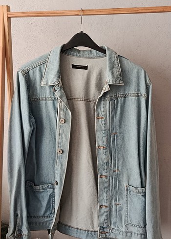 Gri erkek Denim Ceket Düğmeli Salaş
