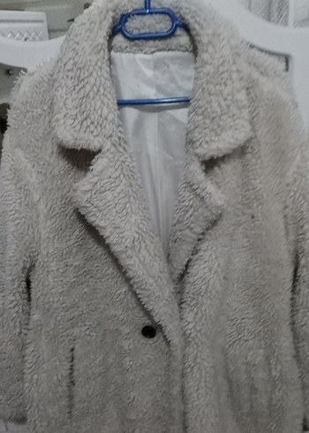 Diğer Gri Peluş Midi Kadın Kaban