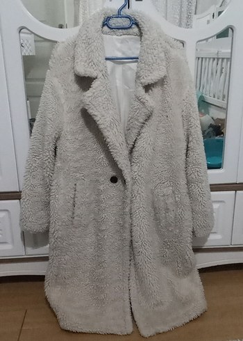 Gri Peluş Midi Kadın Kaban