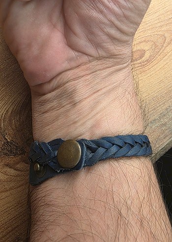 Erkek Lacivert Örgü bohem deri Bileklik - Görsel 2