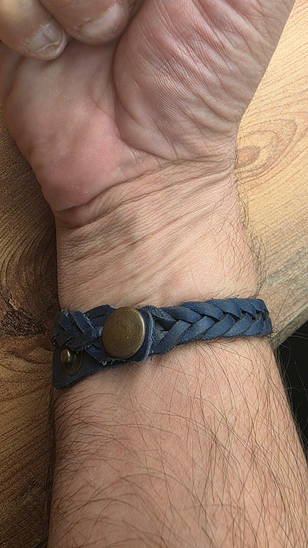 Erkek Lacivert Örgü bohem deri Bileklik - Görsel 2