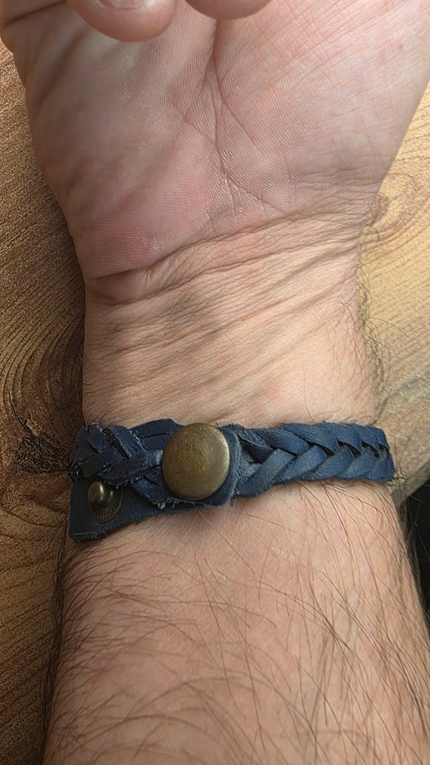 Erkek Lacivert Örgü bohem deri Bileklik - Görsel 3