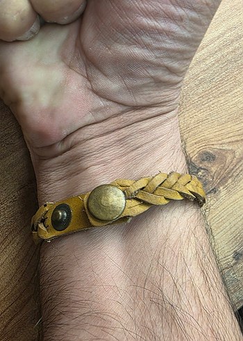 Bej Parlak Bohem Erkek deri Bileklik - Görsel 3