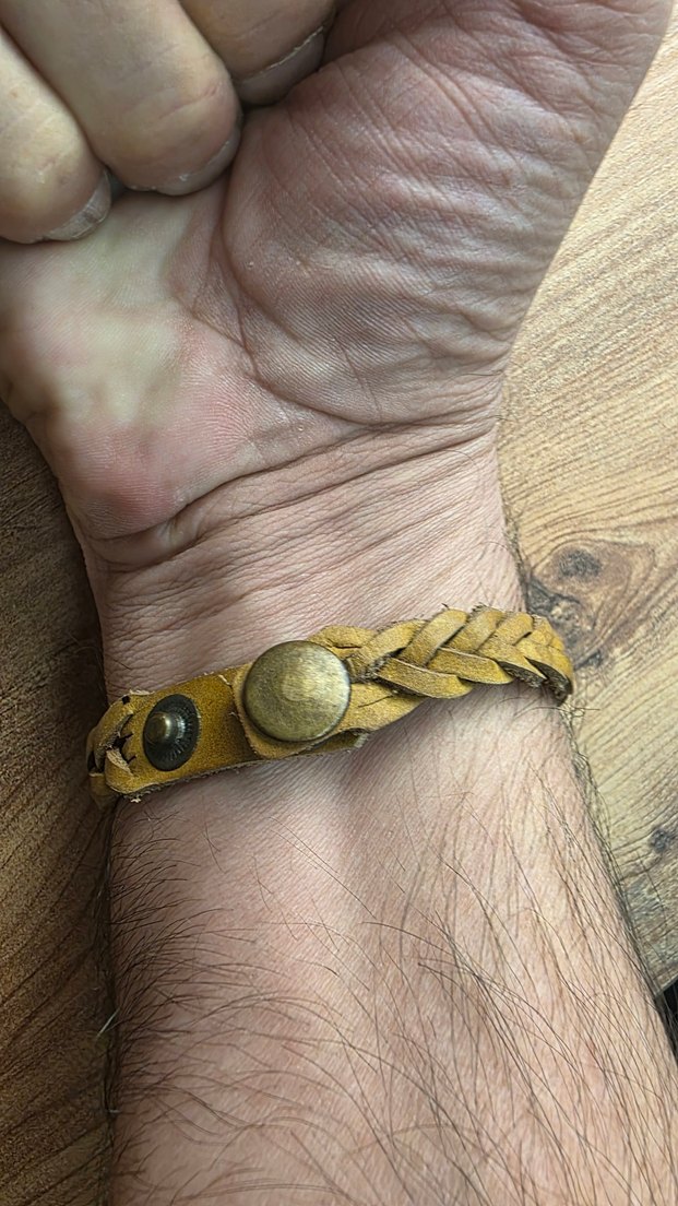 Bej Parlak Bohem Erkek deri Bileklik - Görsel 3