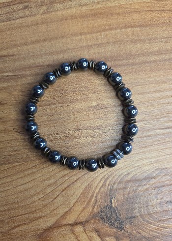 Erkek Siyah,antrasit Minimalist taş Bileklik - Görsel 3