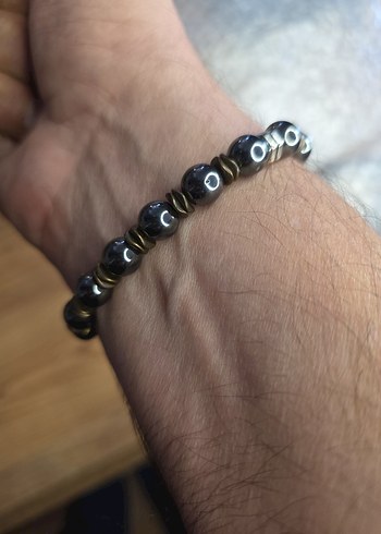 Erkek Siyah,antrasit Minimalist taş Bileklik - Görsel 4