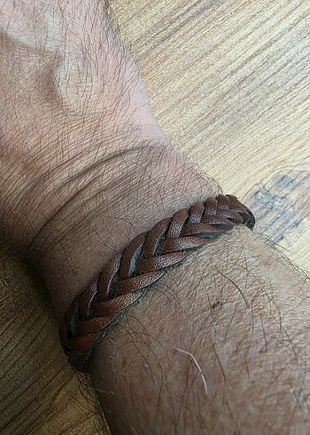 Örgülü Kahverengi Erkek deri Bileklik - Görsel 2