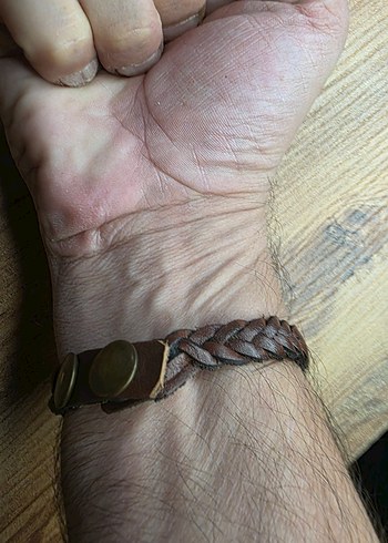 Örgülü Kahverengi Erkek deri Bileklik - Görsel 3