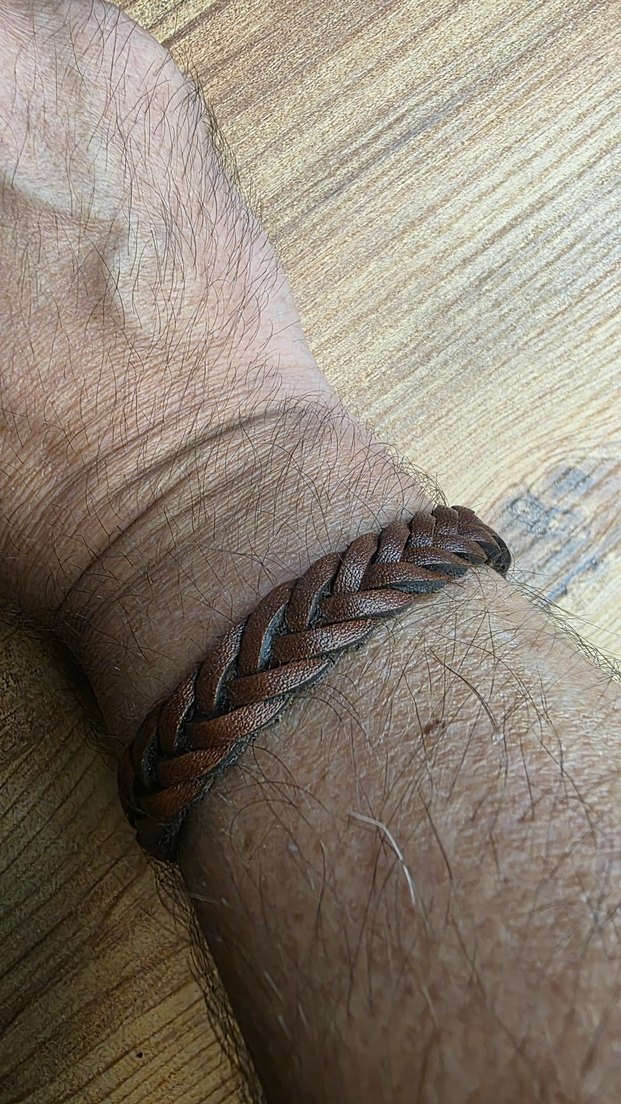 Örgülü Kahverengi Erkek deri Bileklik - Görsel 2