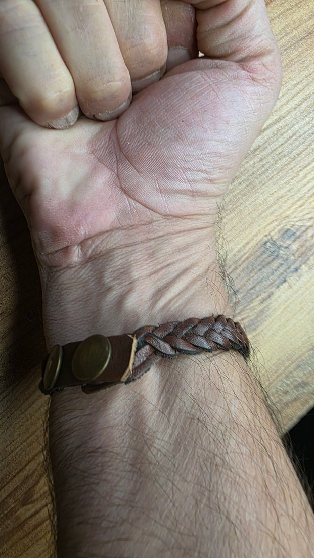 Örgülü Kahverengi Erkek deri Bileklik - Görsel 3