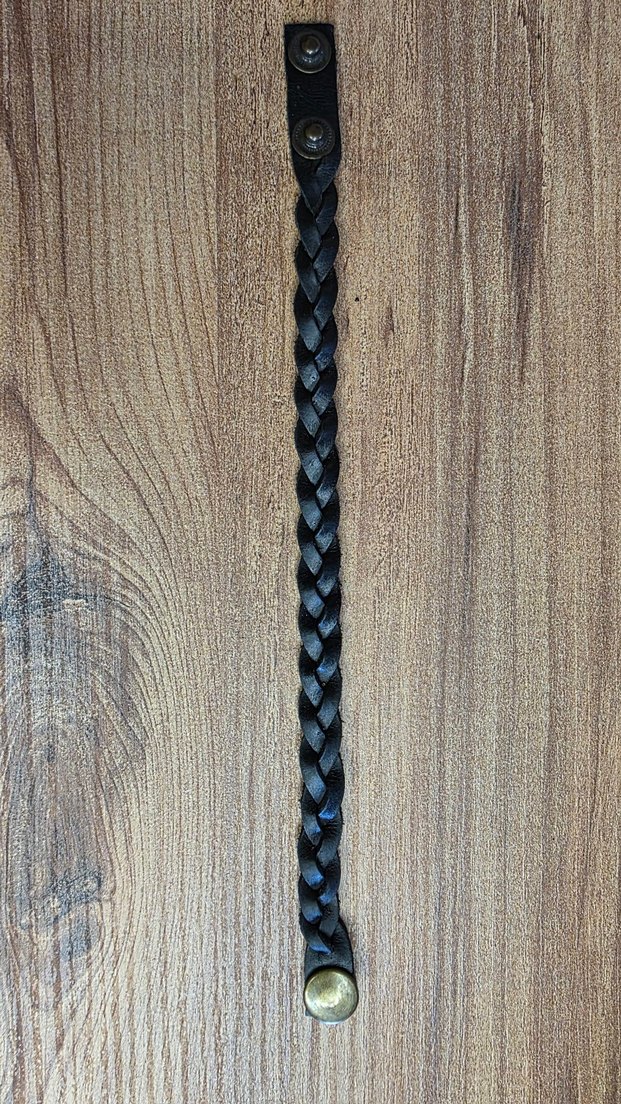 Erkek Siyah Örgülü Biker deri Bileklik - Görsel 4