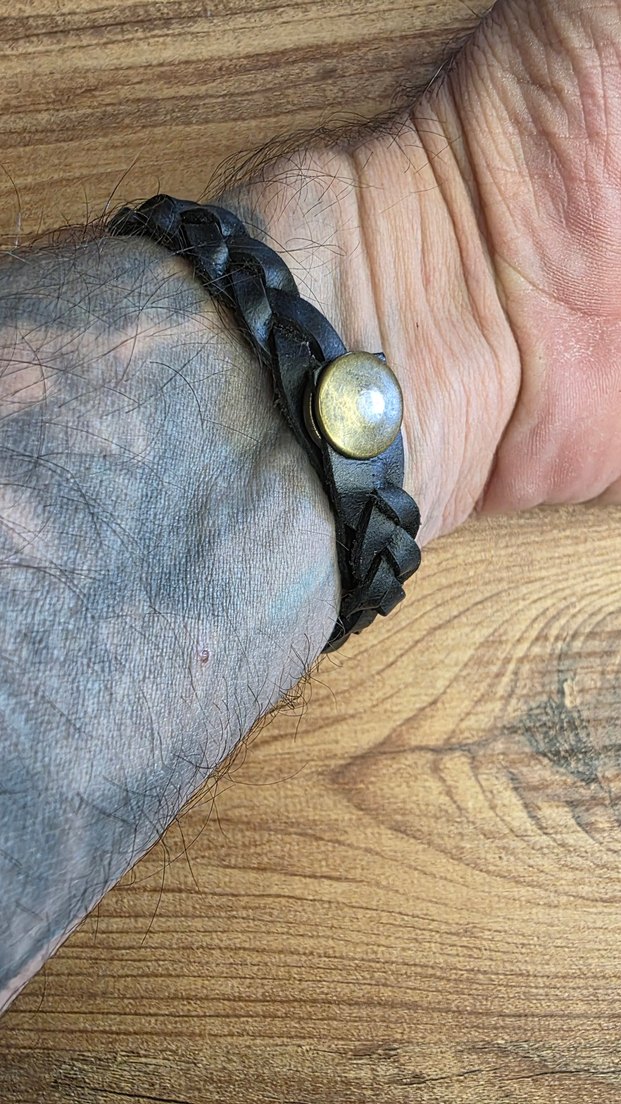 Erkek Siyah Örgülü Biker deri Bileklik - Görsel 2