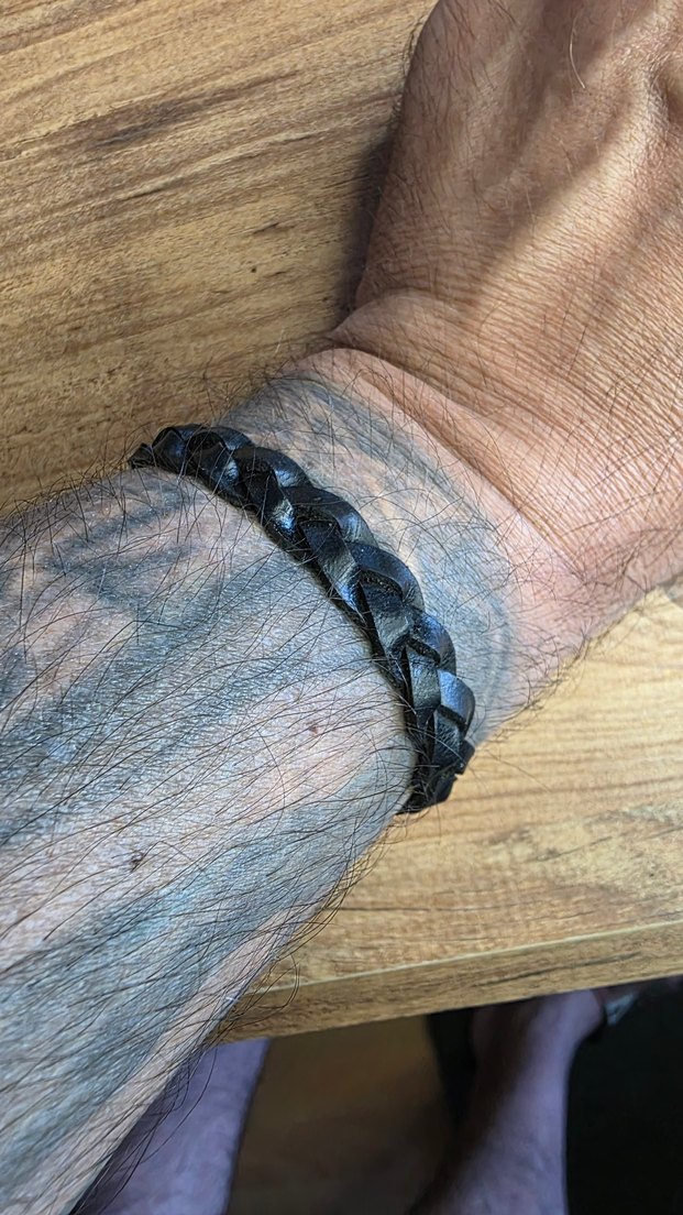 Erkek Siyah Örgülü Biker deri Bileklik - Görsel 3