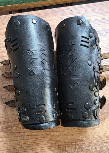 Gothic viking norse siyah gerçek deri bileklik kolcak - Görsel 5
