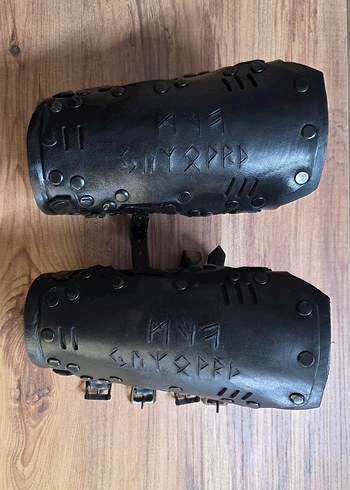 Gothic viking norse siyah gerçek deri bileklik kolcak - Görsel 3