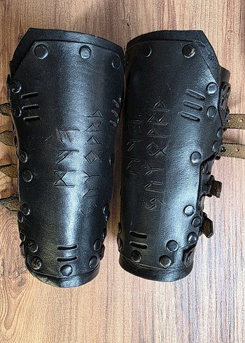 Gothic viking norse siyah gerçek deri bileklik kolcak - Görsel 4