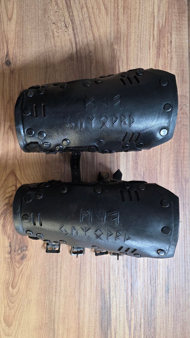 Gothic viking norse siyah gerçek deri bileklik kolcak - Görsel 3