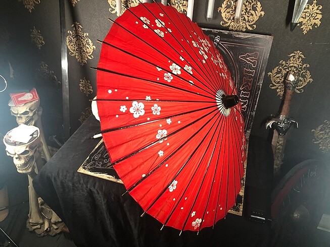 Uzak doğu kırmızı bambu Kağıt şemsiye - Görsel 8