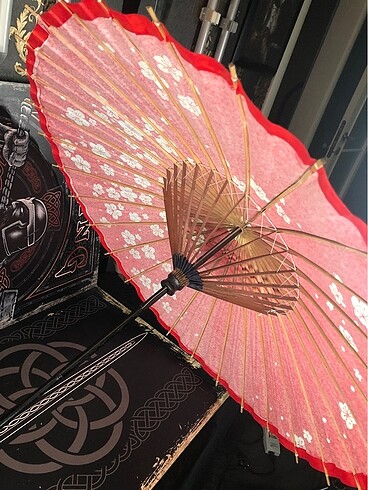 Uzak doğu kırmızı bambu Kağıt şemsiye - Görsel 9