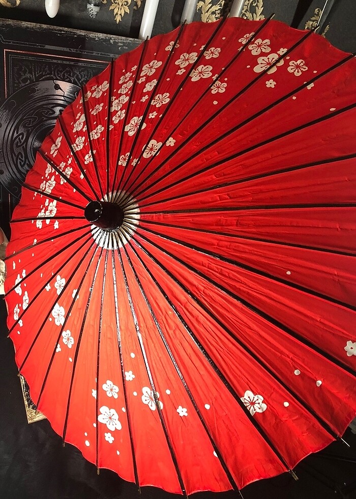 Uzak doğu kırmızı bambu Kağıt şemsiye - Görsel 4