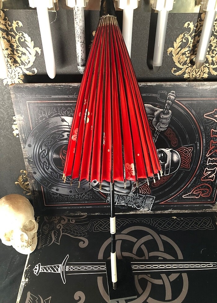 Uzak doğu kırmızı bambu Kağıt şemsiye - Görsel 5