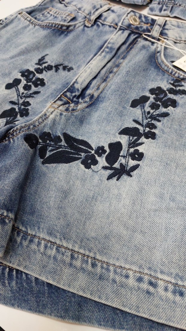 Kadın Desenli Dantelli Kot Şort - Görsel 3