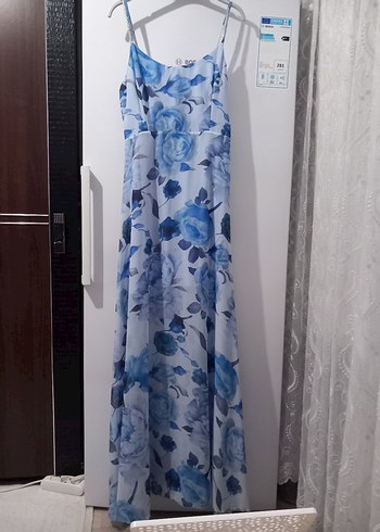 Zara Mavi Desenli Uzun Bohem Elbise