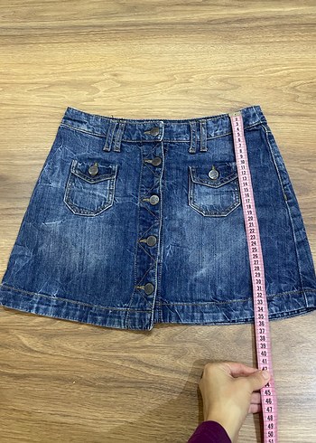 Düğmeli Mavi Batik Desen Kot Mini Etek - Görsel 2