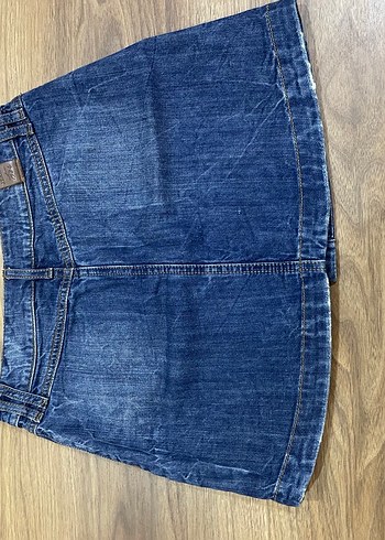 Düğmeli Mavi Batik Desen Kot Mini Etek - Görsel 5