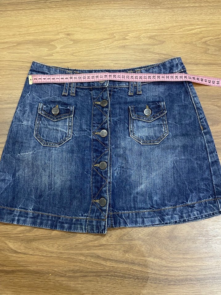 Düğmeli Mavi Batik Desen Kot Mini Etek - Görsel 3