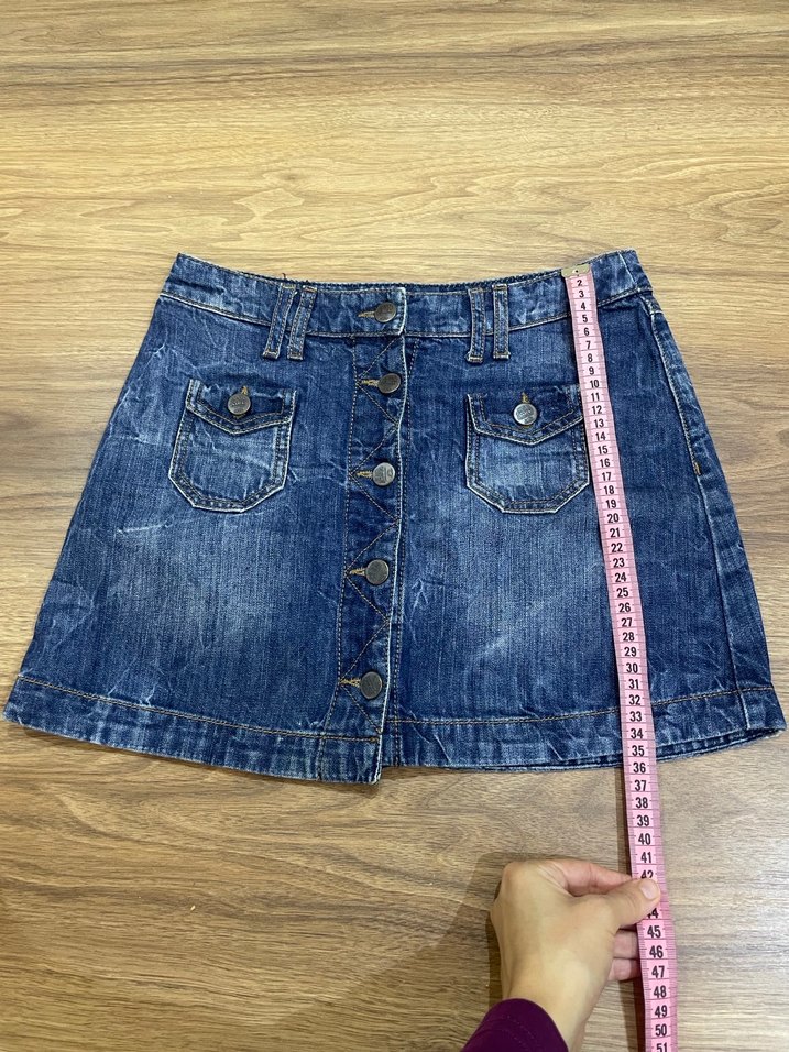 Düğmeli Mavi Batik Desen Kot Mini Etek - Görsel 2