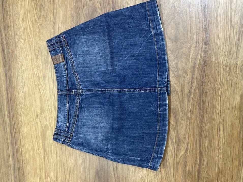 Düğmeli Mavi Batik Desen Kot Mini Etek - Görsel 5