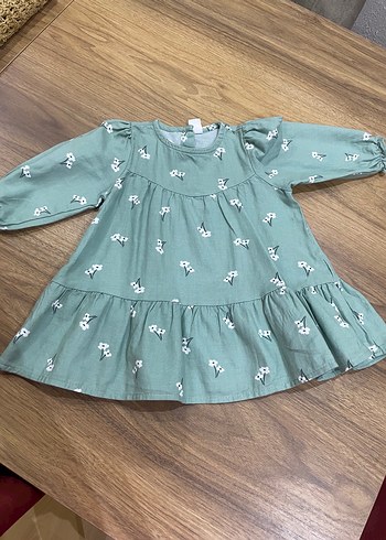 Kız Çocuk Yeşil Pamuklu Uzun Kollu Elbise - Görsel 3