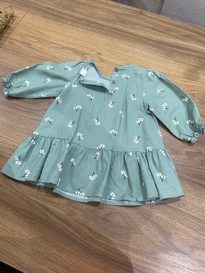 Kız Çocuk Yeşil Pamuklu Uzun Kollu Elbise - Görsel 4